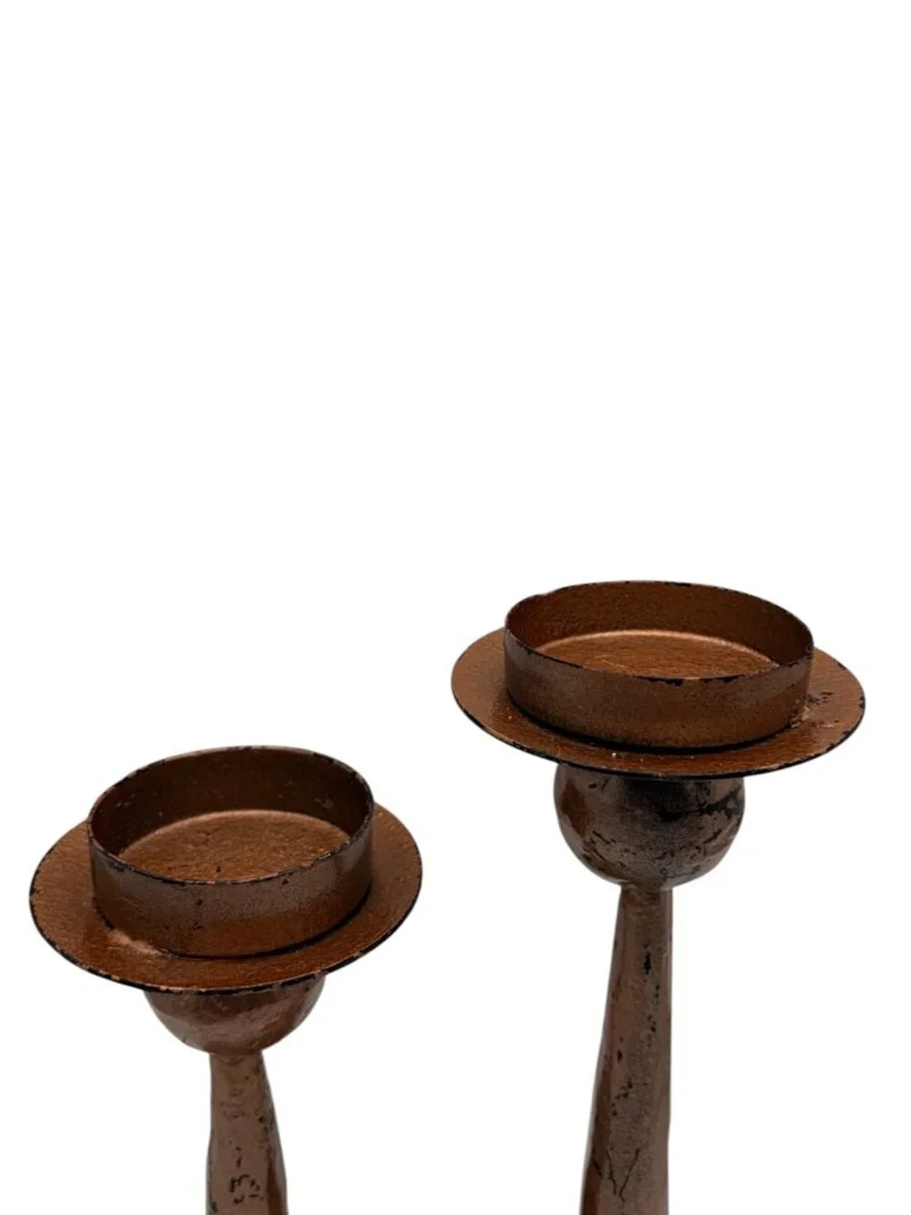 Rustic Metal Pillar Candle Holders (2) Distressed Farmhouse Decor Made in India
